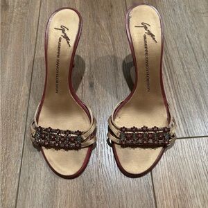 Giuseppe Zanotti Vintage Red Gold Heels with Floral Stones